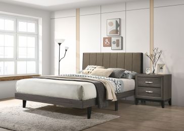 Valdemar Queen Bed; Brown Fabric &amp; Weatheted Gray Finish BD00571Q