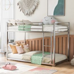 Twin over Twin Metal Bunk Bed; Low Bunk Bed with Ladder; Silver(OLD SKU:WF282465AAN)