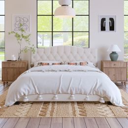 Upholstered Platform Bed with Saddle Curved Headboard and Diamond Tufted Details; King; Beige