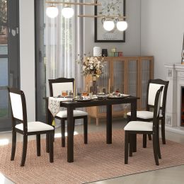 TREXM 5-Piece Wood Dining Table Set Simple Style Kitchen Dining Set Rectangular Table with Upholstered Chairs for Limited Space (Espresso)