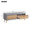 Upholstered Wooden Storage Ottoman Bench with 2 Drawers For Bedroom; Fully Assembled Except Legs and Handles; Padded Seat with Rubber Wood Leg-Gray