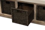 TREXM Rustic Storage Bench with 3 Removable Classic Rattan Basket ; Entryway Bench with Removable Cushion (White Washed)