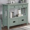 36'' Farmhouse Pine Wood Console Table Entry Sofa Table with 4 Drawers & 1 Storage Shelf for Entryway Living Room Bedroom Hallway Kitchen(Green)