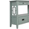 36'' Farmhouse Pine Wood Console Table Entry Sofa Table with 4 Drawers & 1 Storage Shelf for Entryway Living Room Bedroom Hallway Kitchen(Green)